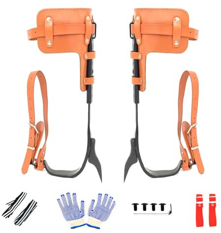 timiland Steigeisen Baumklettern,Baumklettern Ausrüstung,45# Schmieden,Höhenverstellbare und mit Rindslederriemen Baumklettern Schuhe,Rutschfestes Climbing Spike Set für Dschungel Überleben, Obsternte