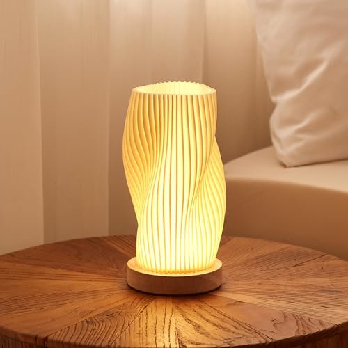 Dawnwake Nachttischlampe Tischlampe, Led Tischleuchte Deko Wohnzimmer, Schlafzimmer Tischlampen, Nachtischlampe Mit Holzsockel, Bedside Table Lamps (Medium-A)