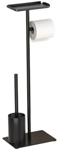 UTILYTAIS Portarotolo di carta igienica da terra con scopino - Supporto per carta igienica - Design moderno e compatto in metallo nero opaco
