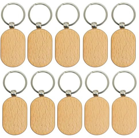 Qaixwuyi 10 Pièces Porte Clés Bois Bricolage Vierge Porte Clés Bois Porte Clés Ovale Bois Massif Etiquette Bois Avec Porte Clés Porte Clés Bois Gravable Pour Décoration Peinture Artisanale