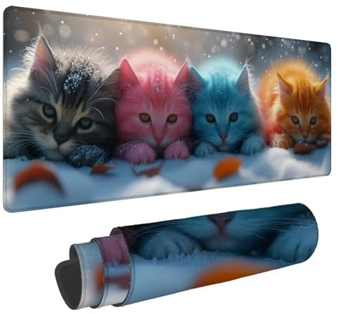 Tapis Souris XXL Mignon Tapis de Souris Gaming 1600x800x3mm Grand Mouse Pad Chaton Étanche sous Main Bureau, Améliore la Précision et la Vitesse Mouse et Clavier, pour Maison/Bureau N-449