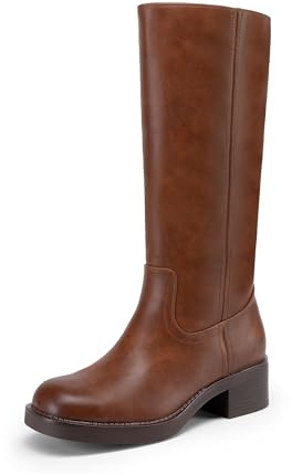 DREAM PAIRS Womens Knee High Boots Square Toe Platform Chunky Block Heel Banana Campus Boots for Women Comfortable Low Heel Side Zipper Womens Riding Tall Boots,Size 7,Light Brown,DWUMKB2539