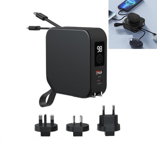 Mobile Phone Wireless Charger Power Bank Universal 5 in 1 Travel Adapter Charger Powerpack Built in Cable 10000mAh Battery Pack for iPhone 15Pro Max 14 13 12 Series