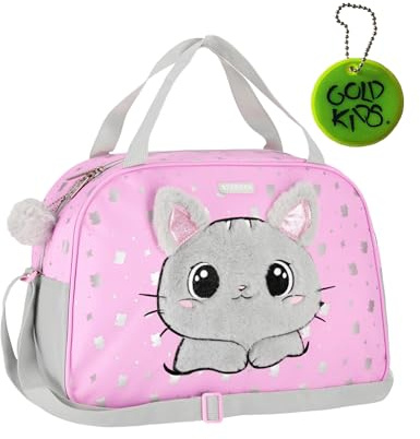 Goldkids - Sporttasche Kinder für Mädchen & Jungen - Umhängetasche mit Katze Motiv - Schwimmtasche mit verstärktem Boden - Trainingstasche 39 cm x 27 cm x 16 cm