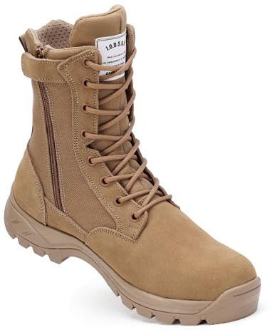 IODSON 8 Durchstichfeste Kampfstiefel Leicht Militär Stiefel Schwarz Springerstiefel Motorradstiefel Einsatzstiefel Herren&Damen mit seitlichen YKK-Reißverschlüssen