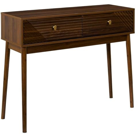 Console 2 tiroirs en bois et MDF pieds en pin teinté chêne foncé - COLETTE