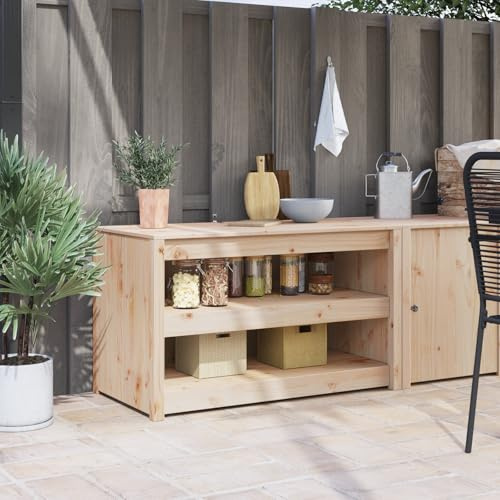Qnhdfrt Mittelgroßer Küchenschrank aus Massivholz Kiefer Rechteckig Beige Geölt für Küche Modernes Design mit Viel Stauraum