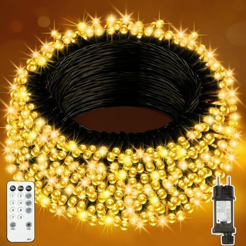 Lighprenix Lichterkette außen 20M 200LEDs - Warmweiß Lichterkette Weihnachtsbaum mit Fernbedienung 8 Modi Timer, IP44 Wasserdicht Lichterkette für Innen Party (schwarzer Draht, 200LEDs)