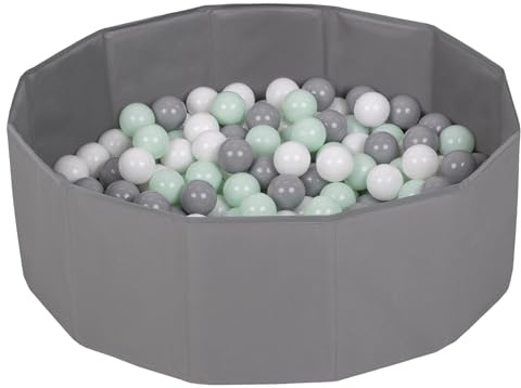 Selonis Piscine À Balles Multicolores Piscine Pliable 100 Balles pour Les Enfant, Gris: Blanc/Gris/Menthe