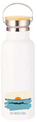 Saltwater Soul Insulated Water Bottle Double-Walled Stainless Steel | Hot & Cold Flask, Bamboo Lid, Ocean Swim Sunrise/Sunset Design, Leakproof, Eco-Friendly