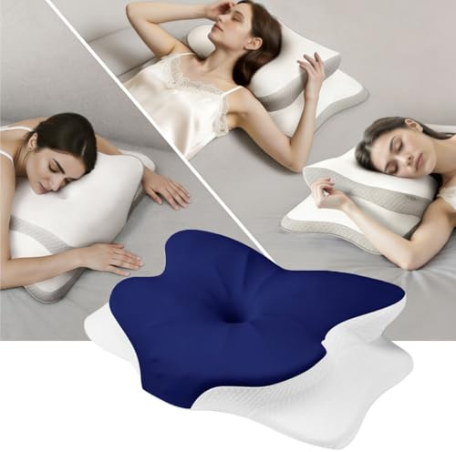 CuroSleep Seladi airflow pro Kissen Orthopädisches Nackenkissen mit 2 Höhen & Memory Schaum, 6-Zonen-Stütze & Kühlbezug –gegen Nackenschmerzen & Schnarchen, (CertiPUR-US/OEKO-TEX 100) (Dunkelblau)