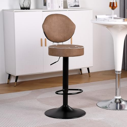 Youhauchair Barhocker 1er Set, Braun | 8 cm dicken Sitz, 360 drehbare, mit Rückenlehne, Höhenverstellbarer, Kunstleder