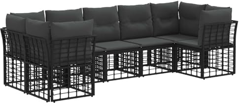 vidaXL Outdoor-Sofagarnitur 7 pcs Schwarz und Dunkelgrau Polyester, Gartenmöbel-Set, Bequeme Sitzgelegenheiten, wetterfeste Rattan-Lounge, ideal für die Terrasse