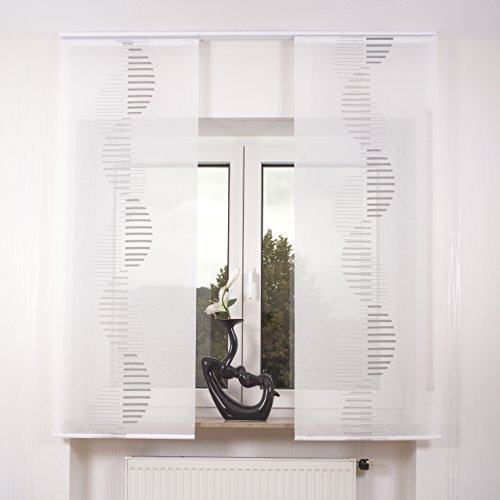 2er Set Schiebegardine Flächenvorhang inkl. Zubehör (in versch. Längen) Ira II, Farbe:weiß-grau, Vorhanglänge:160 cm, Farbe Paneelwagen:Weiß