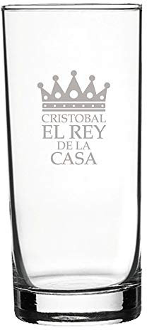 Regalo personalizable para hombres por su cumpleaños: Vaso de whisky grabado con su nombre y el texto 'el rey de la casa'.