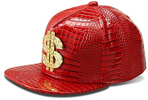 Wikavanli, Flacher Hut, Rock Cap, Verstellbarer Snapback Hut für Damen und Herren - Rot - Einheitsgröße
