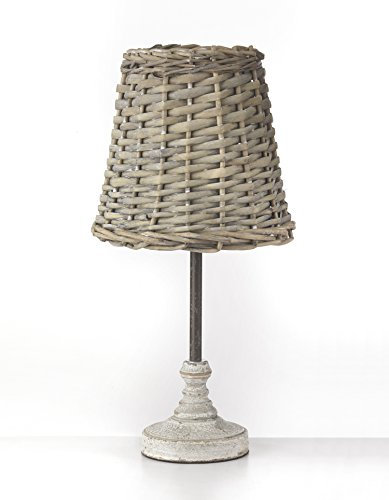 Onli 4887/L Lampe de table Panier avec abat-jour E27, blanc, Ø 20 x h 40 cm, bois ; rotin