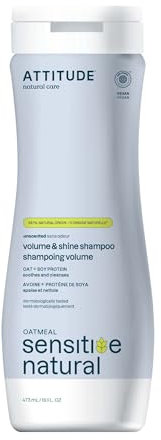 ATTITUDE Extra Gentle Hair Shampoo for Sensitive Dry Scalp, EWG Verified, Soothing Oat, For Thin Hair, Naturally Derived Ingredients, Vegan and Plant-Based, Unscented, 473 mL