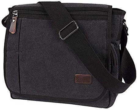 MODOKER Messenger Bag for Men, 13 Inches Laptop Satchel Bags, Canvas Shoulder Bag with Bottle Pocket, Black