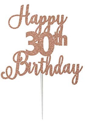 LissieLou Happy 30th Birthday Cake Topper in Pretty Glitter Card, Made in the UK - Rose Gold