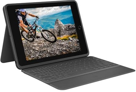 Logitech Rugged Folio – Funda con teclado protectora para iPad (7.ª, 8.ª y 9.ª generación) con Smart Connector y teclado a prueba de derrames, Disposición QWERTY Español - Negro