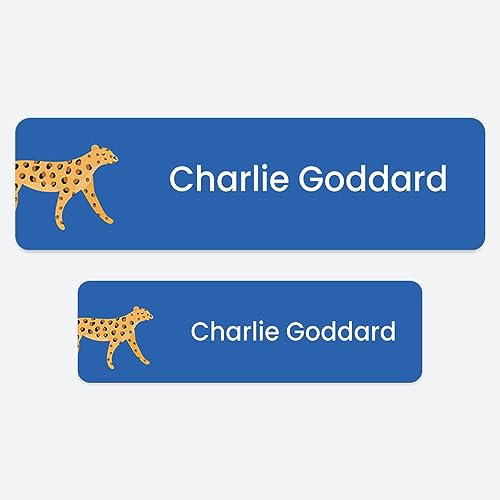 50 x No Iron Medium Personalised Stick On Waterproof Washable Name Labels Great for Clothes, School Uniform, Equipment, Shoes and Much More. School, Nursery, Day Care, Hospital - Leopard