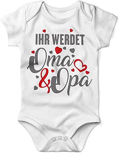 miKalino Babybody mit Spruch für Jungen Mädchen Unisex kurzarm Ihr werdet Oma und Opa | handbedruckt in Deutschland | Handmade with love, Farbe:weiss, Grösse:56