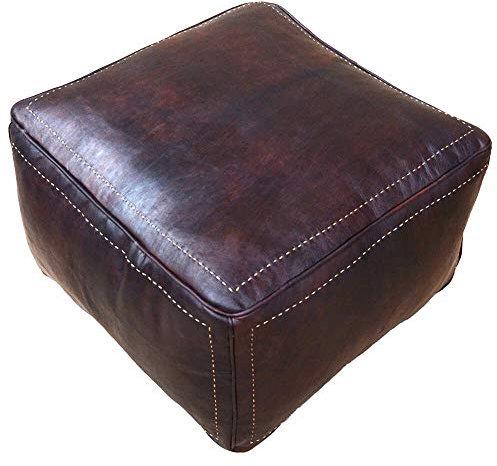 Orientalisches Sitzkissen Quadratisch Braun mit Naht Sitzpouf Pouf Sitzwüfel Hocker 50x50 cm | inklusive Füllung | Handgefertigt in Marokko Vintage Design | ECHTES Leder
