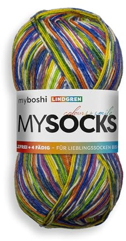 myboshi mysocks, 4-fädige Sockenwolle, strapazierfähiges Garn aus Schurwolle, Ökotex-zertifiziert, filzfrei, 100g, Ll 420m Blau (Lindgren) 1 Knäuel