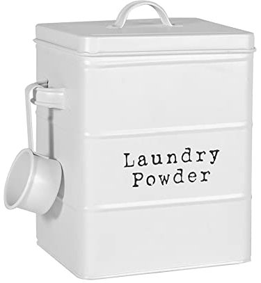 Harbour Housewares Washing Powder Storage Container Tin - Matte White - Steel Vintage Industrial Under Sink Storage Caddy Cupboard Organiser for Laundry Detergent Pods, Dish Washer Tablets