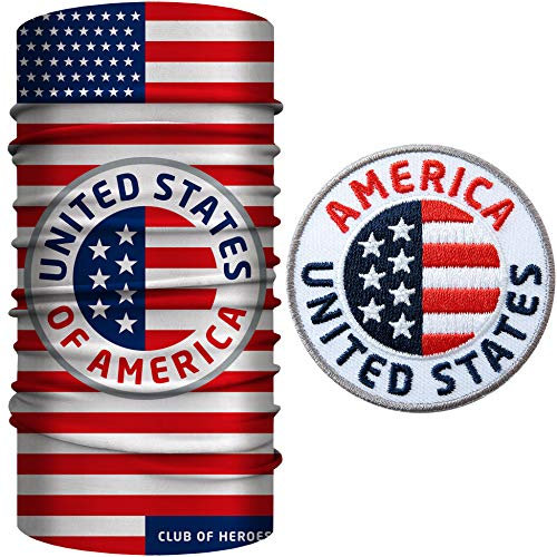 Patch-Set (USA Amerika Flagge) 1 Abzeichen gestickt + 1 Multifunktionstuch aus weicher Mikrofaser/Applikation Patches Aufbügler Aufnäher/Halstuch Kopftuch Schal/Club of Heroes