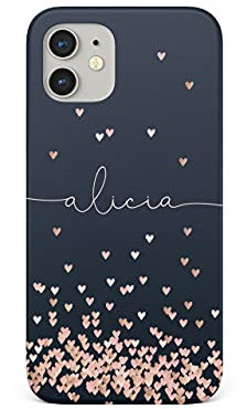 Tirita Personalised Phone Case for iPhone 12 Mini – Hard Case or Cover With Custom Name or Initials – Cute Personalised Gift for Women or Girls [28. Rose Gold Hearts]