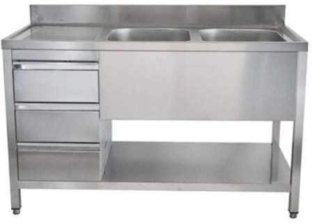 VM Europa - Spültisch mit Abfallbehälter - 100 x 60 cm - Freistehend mit Becken rechts - AISI 430 Edelstahl - Gastronomie Spüle Waschtisch Spülbecken Gastrospüle Gewerbeküche