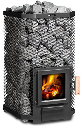 FinTec ARTHUR Poêle à bois pour sauna 17,5 kW I Volume de pierre 180 kg I Grande porte en verre I Idéal pour sauna finlandais ou sauna extérieur I Respectueux de l'environnement I Fabriqué en