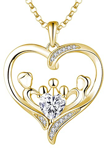 JO WISDOM Mama Halskette Silber 925,Kette Anhänger Mutter 3 Kinder Tochter/Sohn Vater Familie Liebe Herz mit 3A Zirkonia,Schmuck für Frauen
