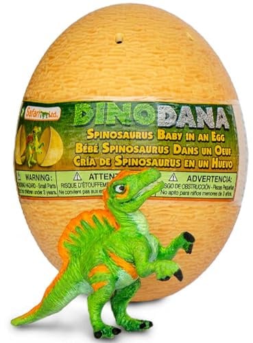 Safari Ltd. Spinosaurus Baby mit Dinosaurier-Ei 8,9 cm | Verwenden Sie die Dino Dana App mit AR | Dinosaurier-Figur | Spielzeug für Kinder | Ungiftig und BPA-frei | Für Kinder ab 3 Jahren geeignet