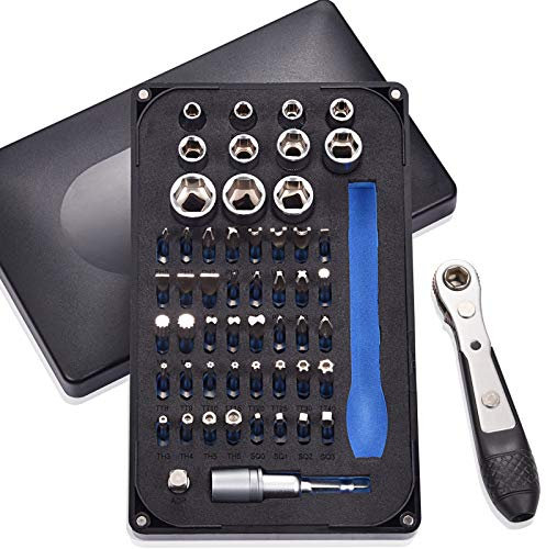 GreaTalent 54in1 S2 Steel Mini Ratchet Wrench Screwdriver Bit Set with 1/4 Hex Shank Bits, 1/4 Drive Socket, Socket Adapter, Extension Bit Holder, 36-Tooth Gear