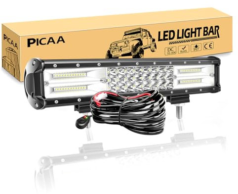 PICAA Led Arbeitsscheinwerfer 15 Zoll 38CM 216W Led Lichtbalken 12V Mit Kabelbaum Led Zusatzscheinwerfer Bar Spot Flutlicht Kombination LED Arbeit Licht Bar für SUV Offroad ATV UTV Traktor 4x4 Auto
