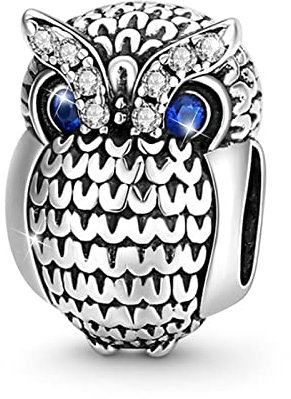 GNOCE Eule Charm Beads Sterling Silber mit Blauer Zirkon Tiere Beads Perlen Fit Armband/Halskette für Frauen Mädchen Tochter