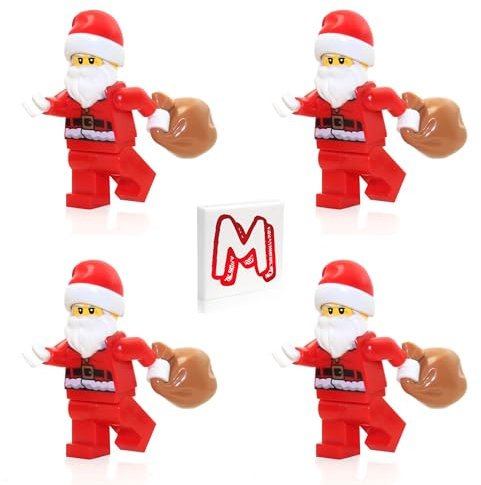 LEGO Holiday Minifigure - Santa Claus (mit Spielzeugsack) 4er Pack mit Minifigureland Fliese