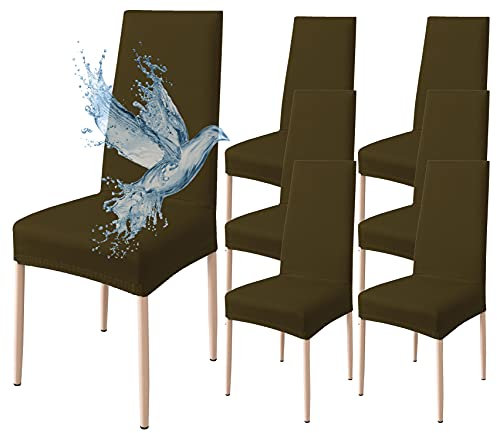 Poligino Stuhlhussen 6er Set Wasserdicht Stretch Universale Weich und Bequem, Stuhlbezug für Haus, Küche, Hochzeit, Restaurant, Party, Hotel, Zeremonie, Bankett - Braun