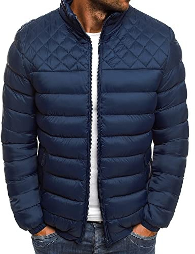 Veste Hommes Coupe Régulière Couleur Unie Col Montant Veste Matelassée Hommes Épaissir Veste D'Hiver Chaude Hommes Simplicité Décontracté Coupe-Vent Et Imperméable Veste Hommes