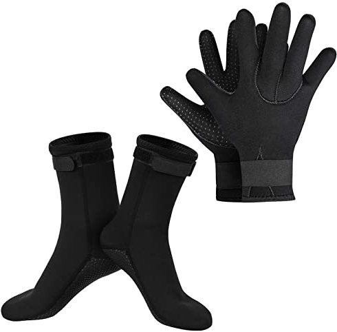 SUPERFA 3mm Neoprene Gloves and Socks, 3mm Thermal Diving Gloves and Socks with Adjustable Waist Strap, Flexible Wetsuit Gloves and Socks, for Diving, Surfing, Kayaking Rafting