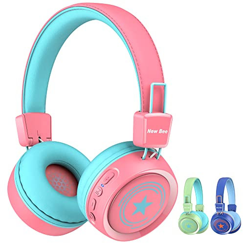 New bee Casque Bluetooth 5.0 sans fil avec microphone pour enfants avec 32 heures d'autonomie/volume limité de 94 dB pour école/filles/garçons/iPad/tablette Fire (rose)