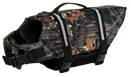 Hundeschwimmweste Camo mit reflektierenden Streifen, verstellbare Rettungsweste für Hunde, Rettungsweste für Haustiere, mit hohem Auftrieb, Badeanzug für kleine, mittelgroße und große Hunde, Farbe B