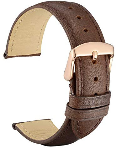 WOCCI 19mm Vintage Leder Uhrenarmband mit Roségoldener Schnalle, Ersatz Armbanduhr (Dunkelbraun)
