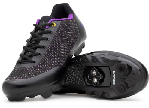 Tommaso Fahrradschuhe für Damen, Outdoor-Fahrradschuhe, spezielle Fahrradschuhe, begehbare Fahrradschuhe, SPD-Fahrradschuhe, Indoor-Fahrradschuhe, SPD-Stollen installiert, Schwarz/Lila + Spd, 38.5 EU