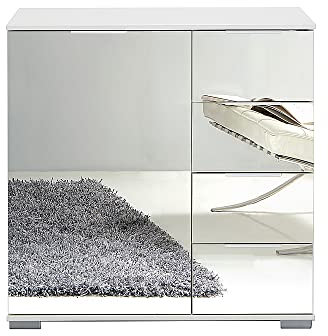 Lomadox Schlafzimmer Kommode in weiß mit Spiegelfront, B/H/T ca. 81/83/41 cm