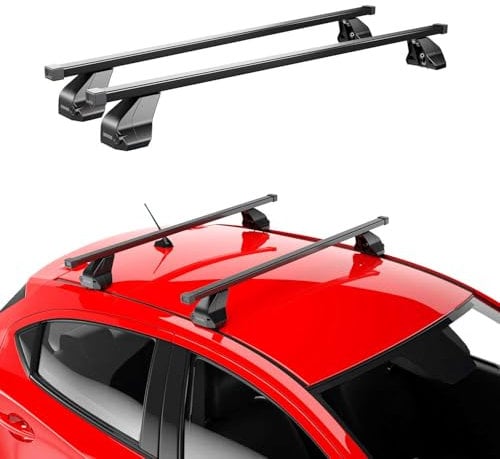 Menabo Dachträger Grundtäger kompatibel mit VW Caddy 2010-2015 Stahl 75kg Schwarz 2tlg Fixpunkte für Fahrradträger, Dachboxen, Skiträger Abschließbar