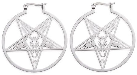 Satanic Goat Head Inverted Pentagram Round Hollow Earrings Demon Symbol Stainless Steel Charm Dangle Ohrring for Women Girls Jewelry Gifts (S)